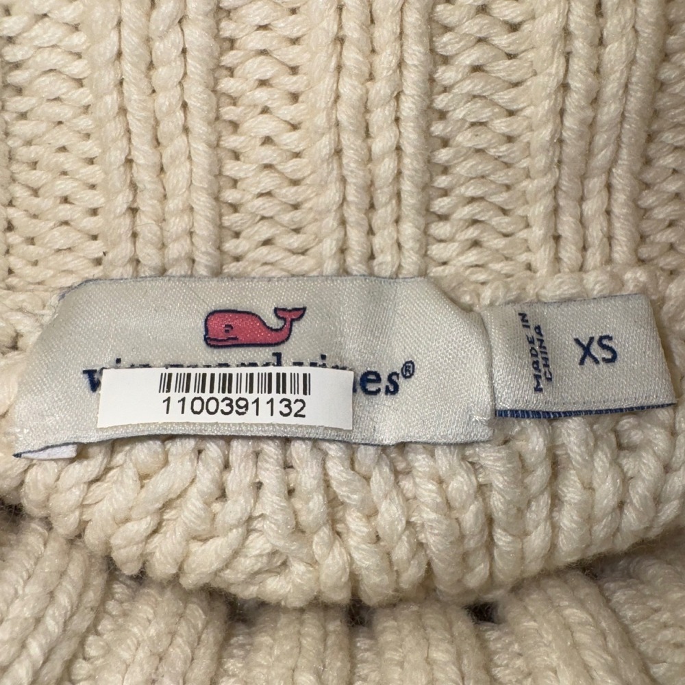 Vineyard Vines Cable Knit Turtleneck‎ Sweater Cream Navy Stripe XS - Picture 7 of 11